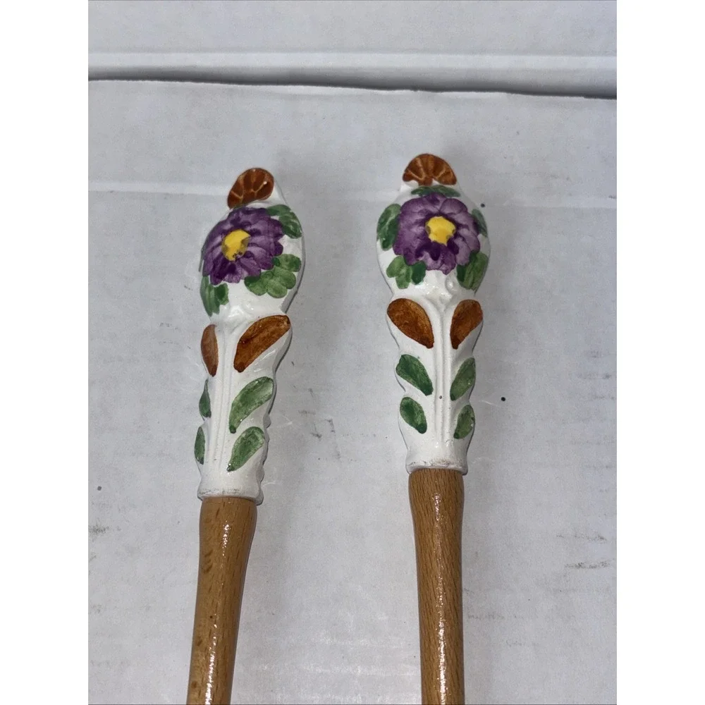 Salad‎ Serving Set Made in Italy Hand Painted Ceramic Utensil's